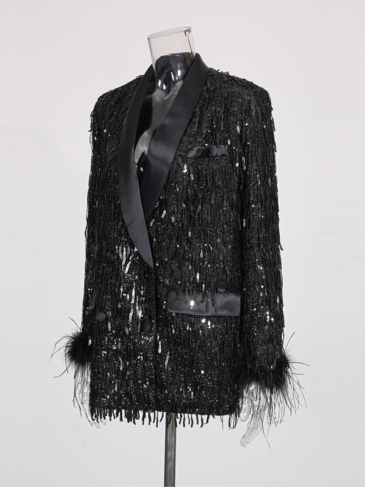 TWOTWINSTYLE Fashion Patchwork Sequins Lapel Coat