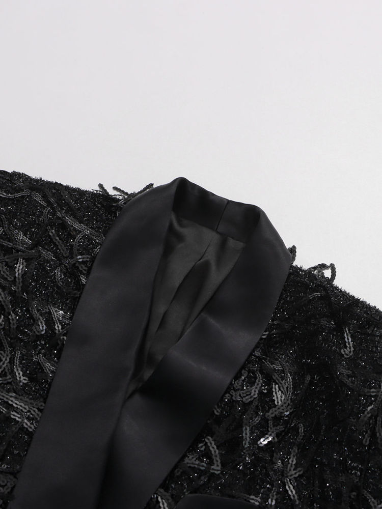 TWOTWINSTYLE Fashion Patchwork Sequins Lapel Coat