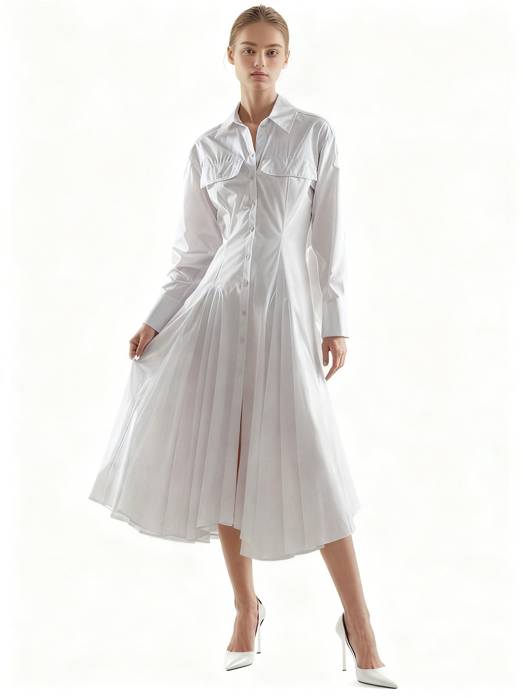 TWOTWINSTYLE High Waist Ruched Temperament Midi Dress