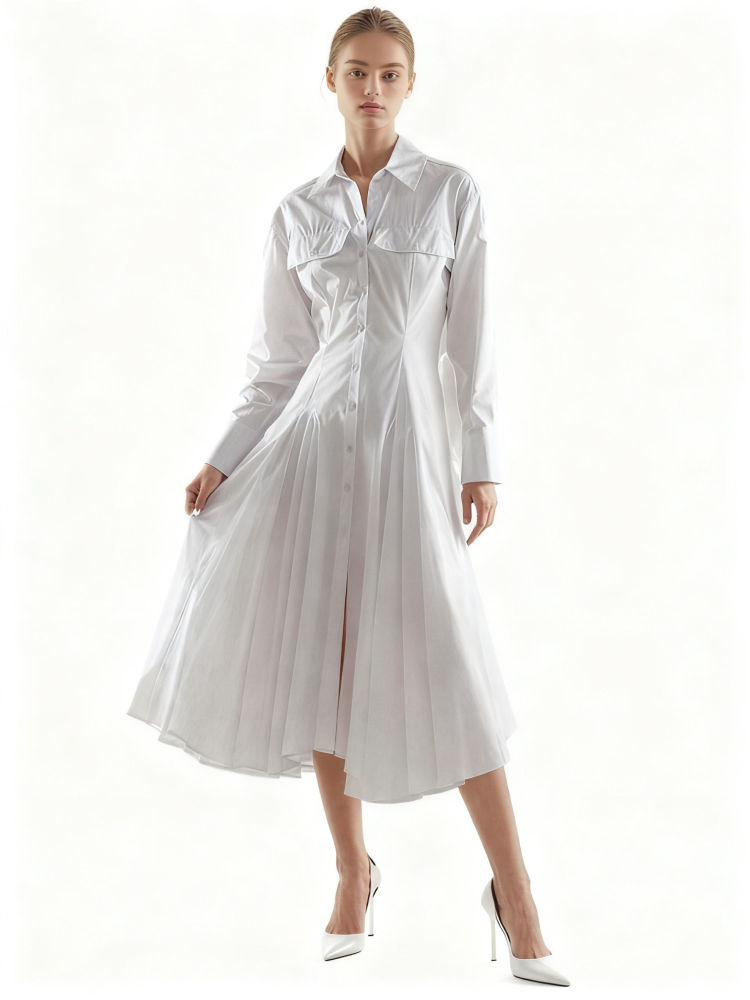 TWOTWINSTYLE High Waist Ruched Temperament Midi Dress
