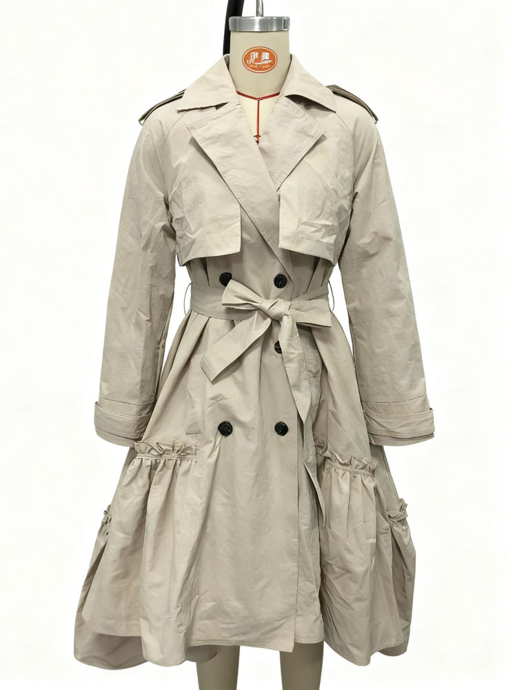 TWOTWINSTYLE Solid Spliced Lace Up Pleated Windbreaker