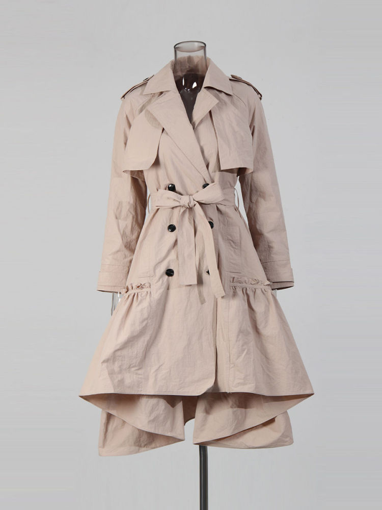 TWOTWINSTYLE Solid Spliced Lace Up Pleated Windbreaker