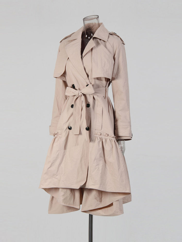 TWOTWINSTYLE Solid Spliced Lace Up Pleated Windbreaker