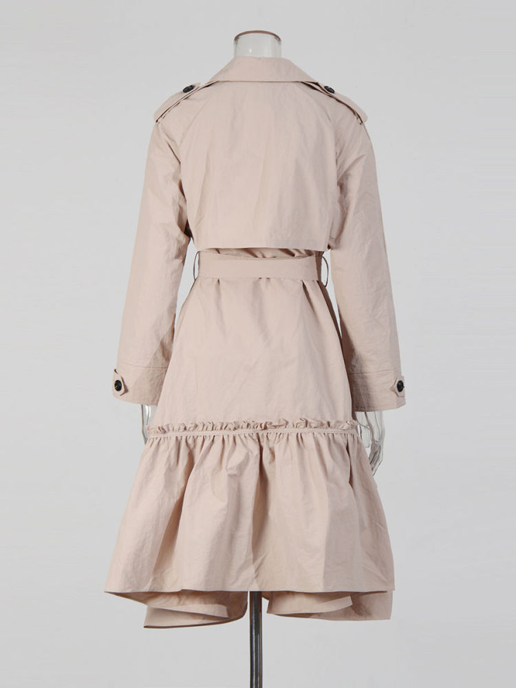 TWOTWINSTYLE Solid Spliced Lace Up Pleated Windbreaker