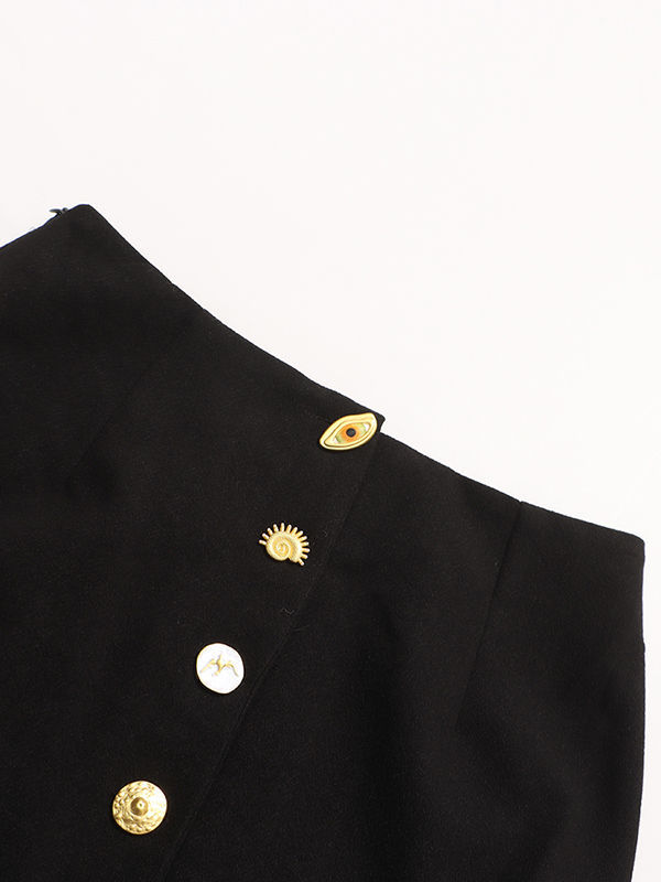 TWOTWINSTYLE Spliced Drawstring Top Single Breasted Skirt Two Piece Set