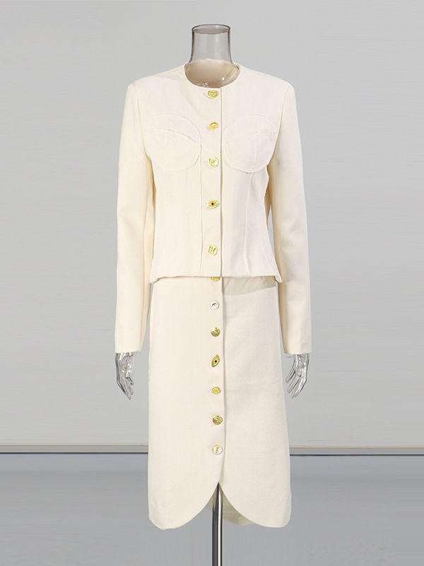 TWOTWINSTYLE Spliced Drawstring Top Single Breasted Skirt Two Piece Set