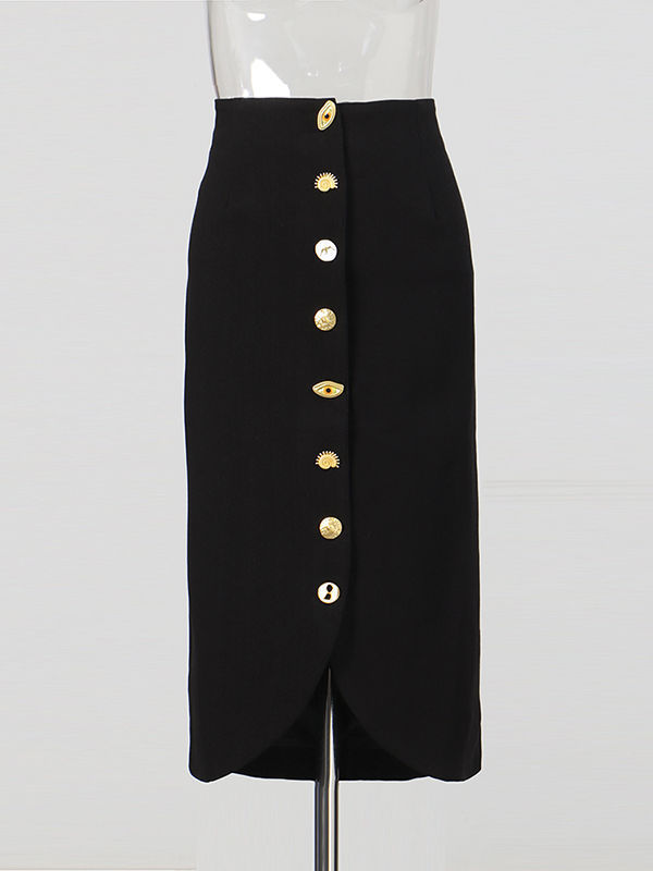 TWOTWINSTYLE Spliced Drawstring Top Single Breasted Skirt Two Piece Set