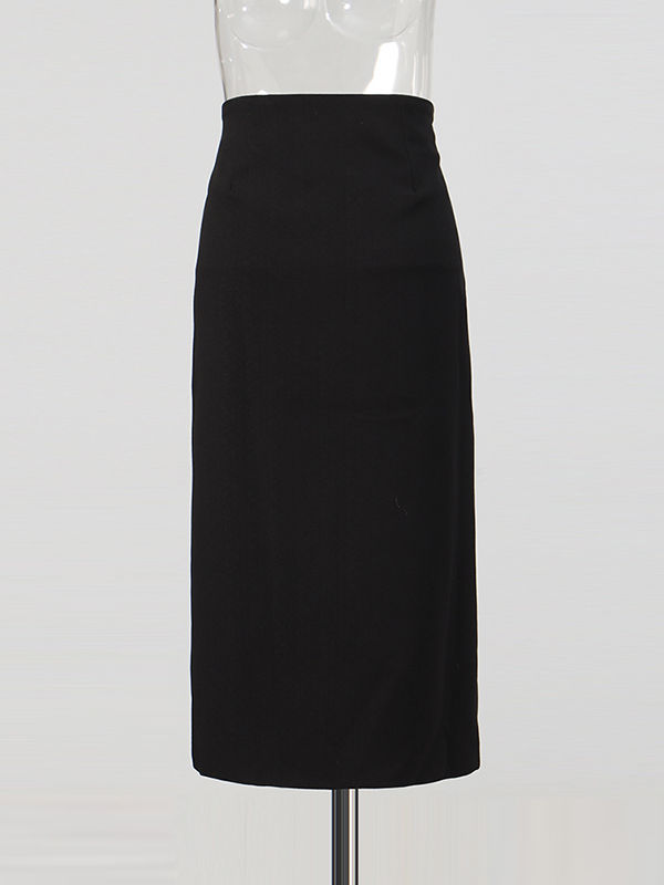 TWOTWINSTYLE Spliced Drawstring Top Single Breasted Skirt Two Piece Set
