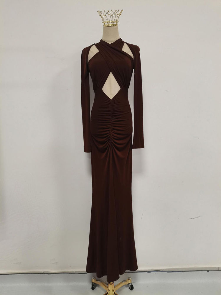 TWOTWINSTYLE Hollow Out Pleated Elegant Midi Dress