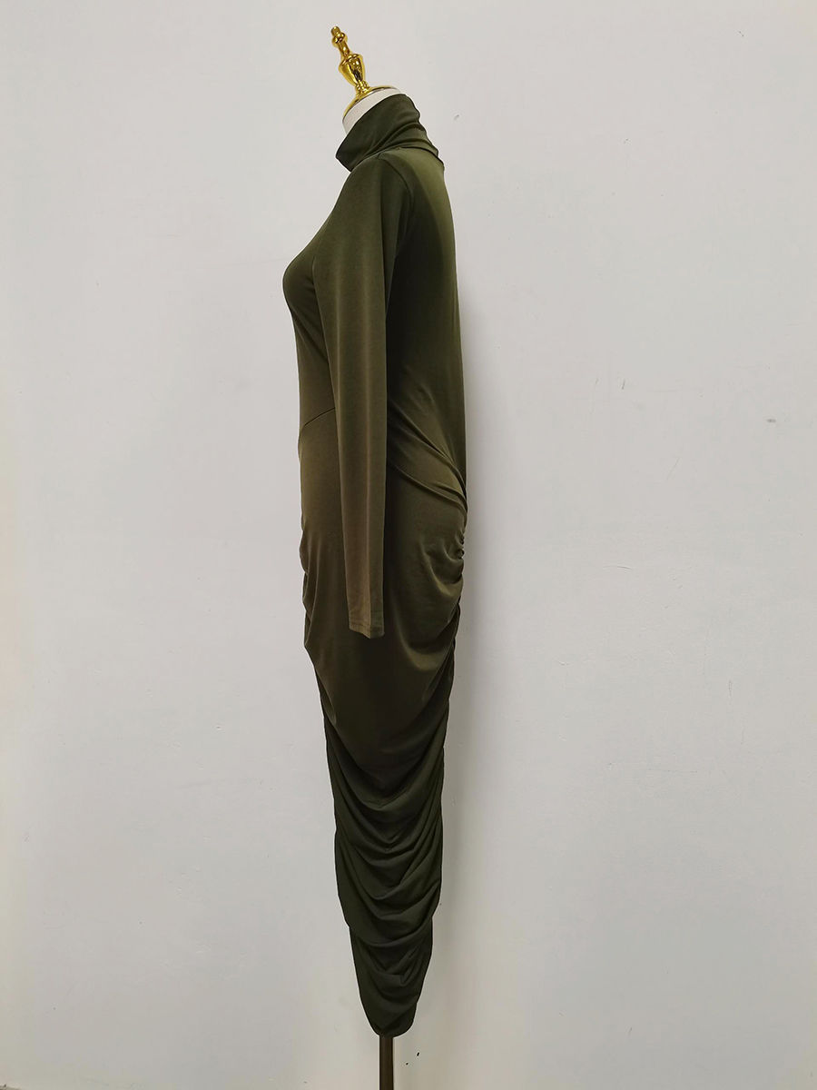 TWOTWINSTYLE Stand Collar Pleated Temperament Midi Dress