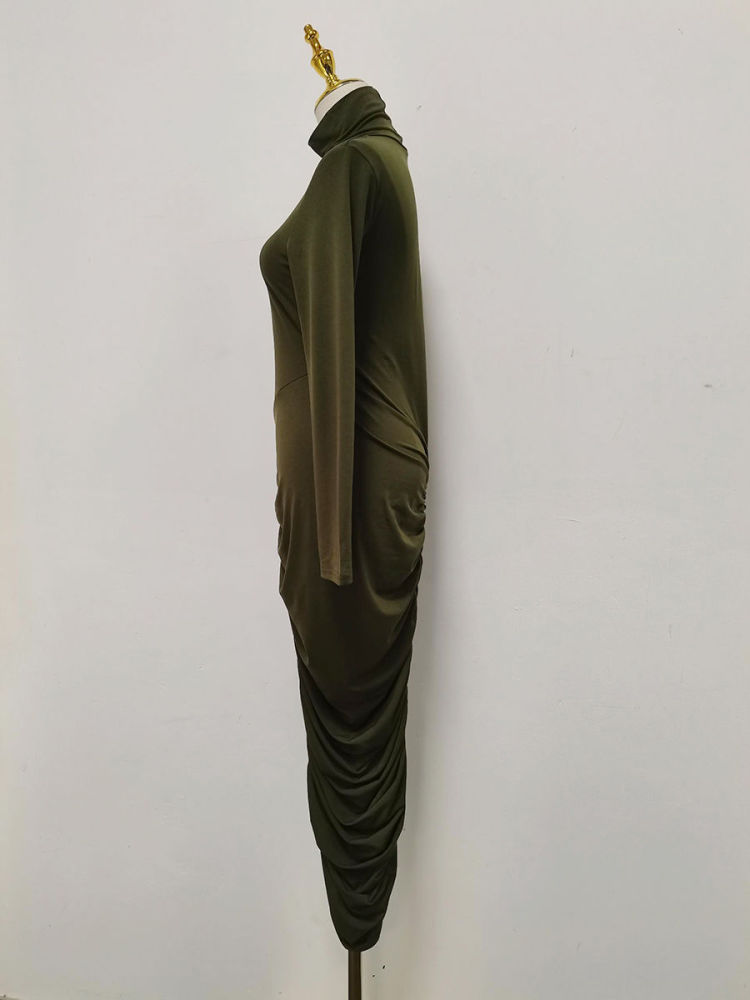 TWOTWINSTYLE Stand Collar Pleated Temperament Midi Dress