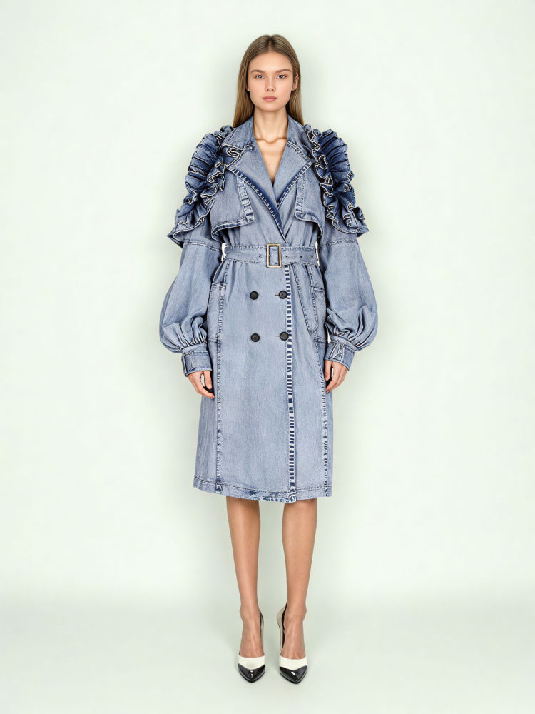 TWOTWINSTYLE Designer Lapel Pleated Patchwork Belt Trench