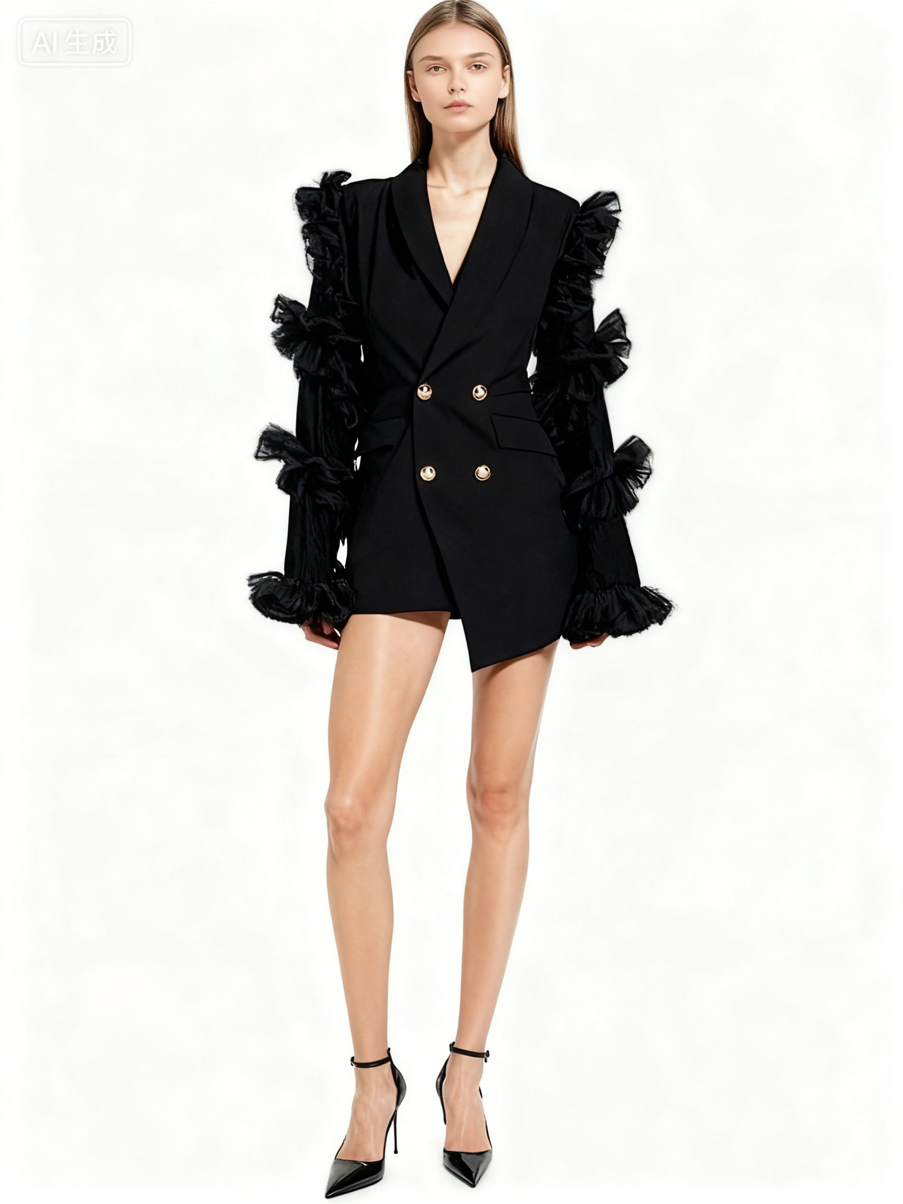 Teotwin Style TWOTWINSTYLE Lapel Ruched Irregular Coat