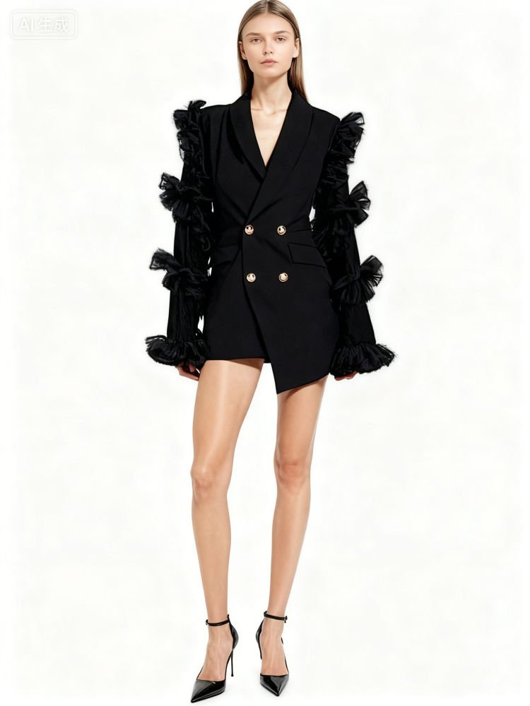 TWOTWINSTYLE Lapel Ruched Irregular Coat