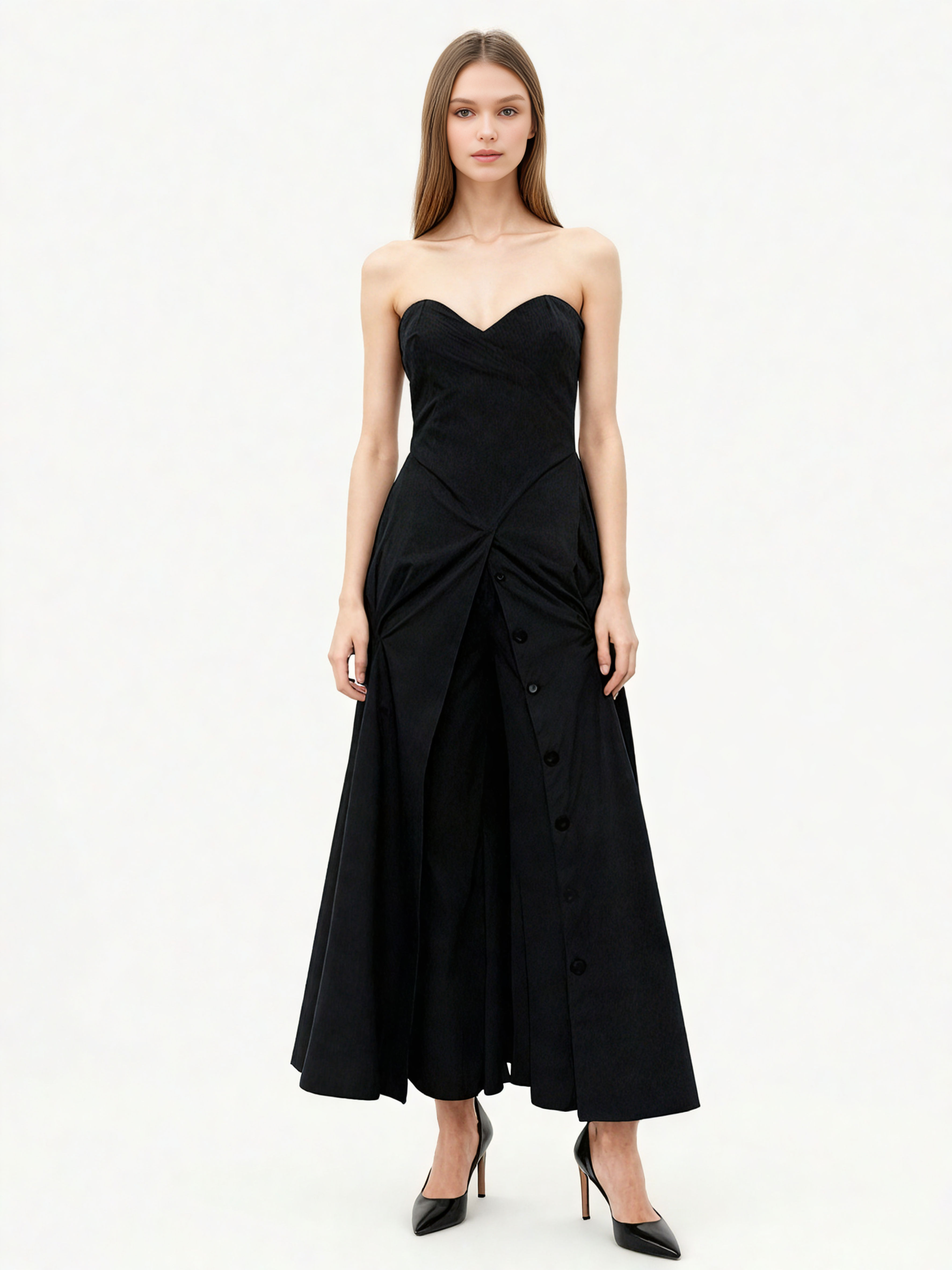 TWOTWINSTYLE Solid Spliced Single Breasted Strapless Jumpsuit