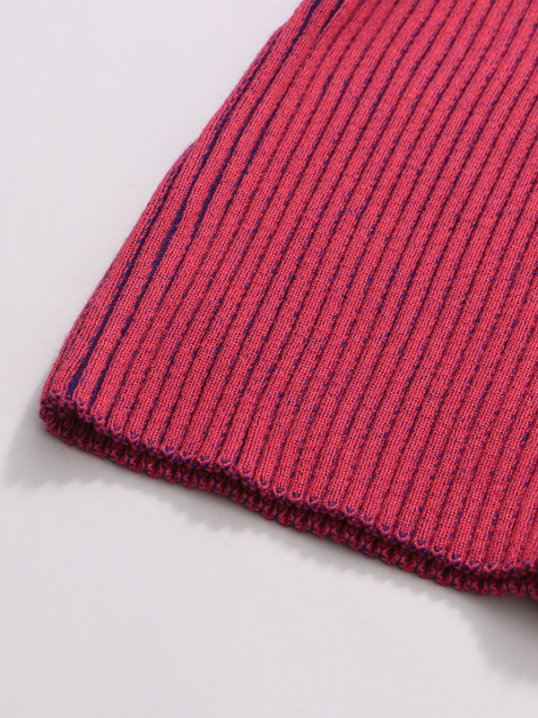TWOTWINSTYLE Hit Color Striped Stand Collar Ruffle Sleeve Sweater