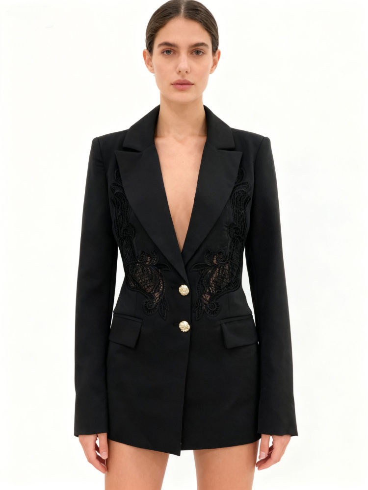 TWOTWINSTYLE Lapel Hollow Out Tunic Temperament Blazers