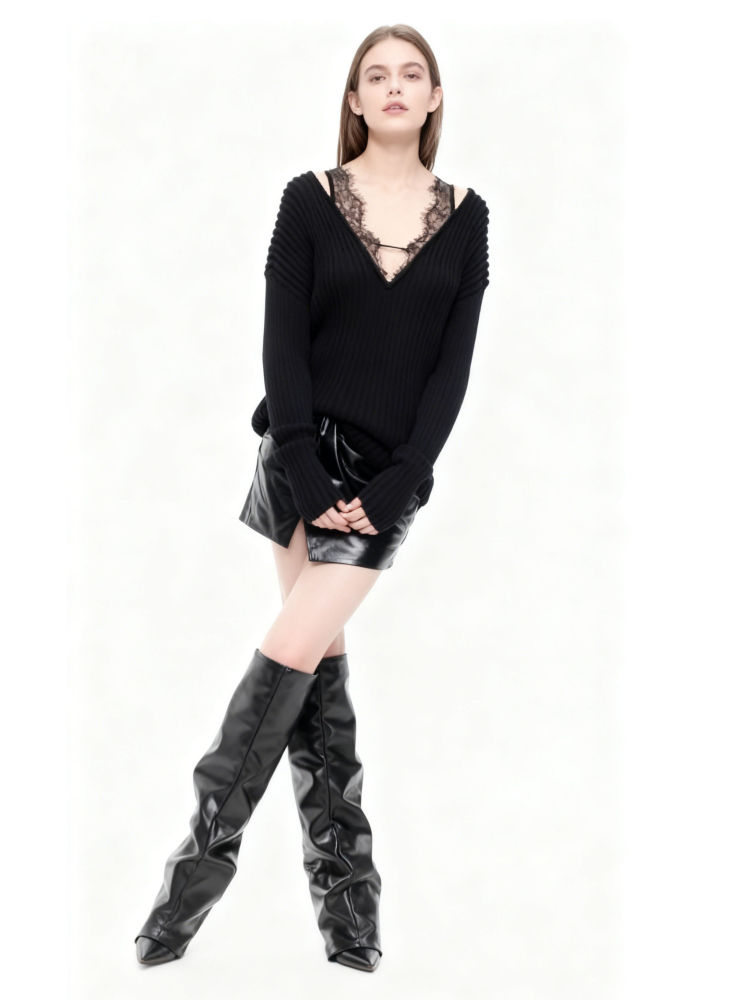 TWOTWINSTYLE PU Leather Side Split Designer Skirt