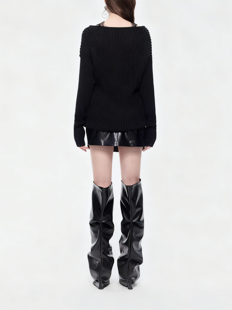 TWOTWINSTYLE PU Leather Side Split Designer Skirt
