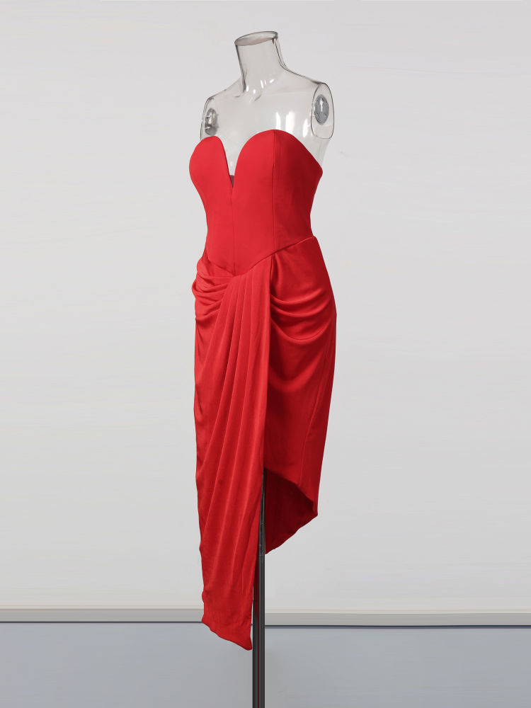 TWOTWINSTYLE Slimming Irregular Chic Strapless Dress