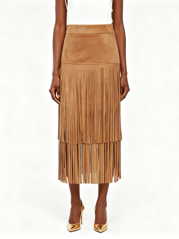 TWOTWINSTYLE Slimming Patchwork Tassel Minimalist Skirt