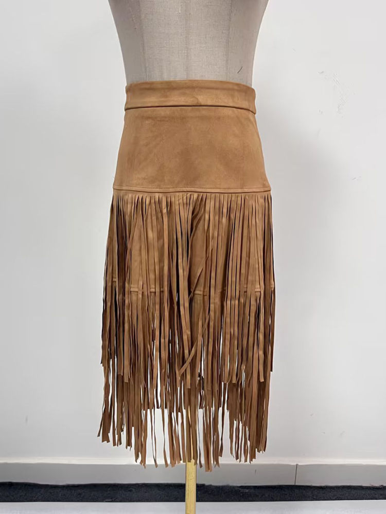 TWOTWINSTYLE Slimming Patchwork Tassel Minimalist Skirt