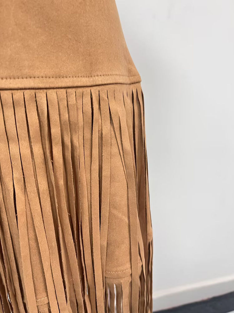 TWOTWINSTYLE Slimming Patchwork Tassel Minimalist Skirt