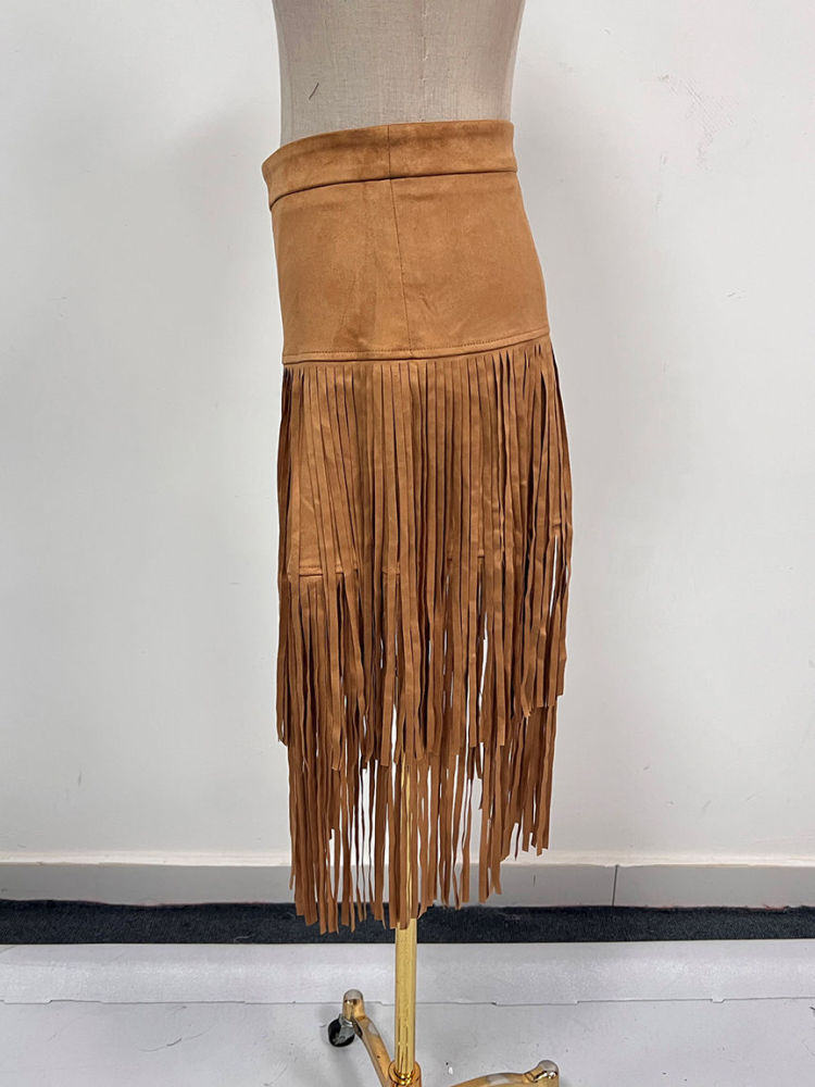 TWOTWINSTYLE Slimming Patchwork Tassel Minimalist Skirt