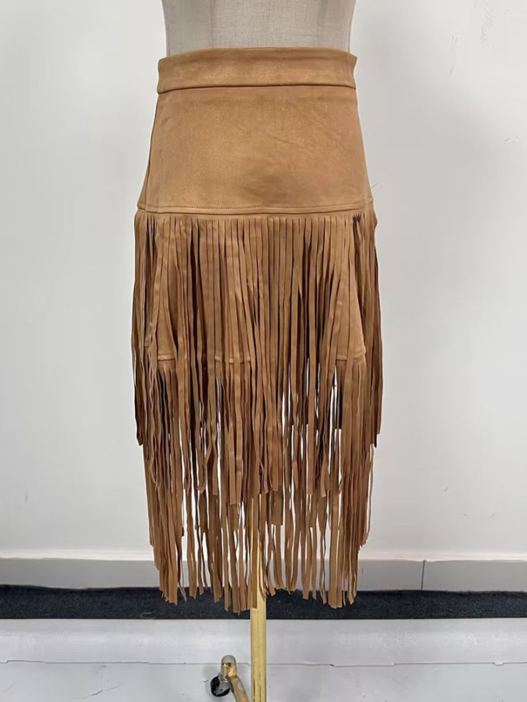 TWOTWINSTYLE Slimming Patchwork Tassel Minimalist Skirt