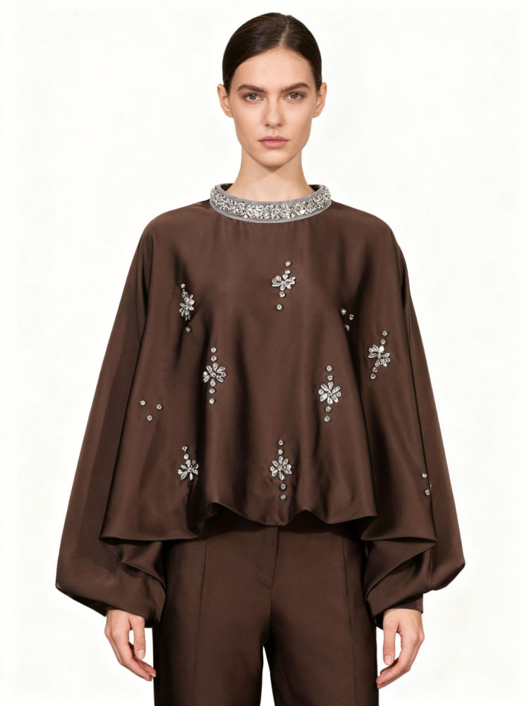 TWOTWINSTYLE Solid Loose Vintage Spliced Diamonds Shirt