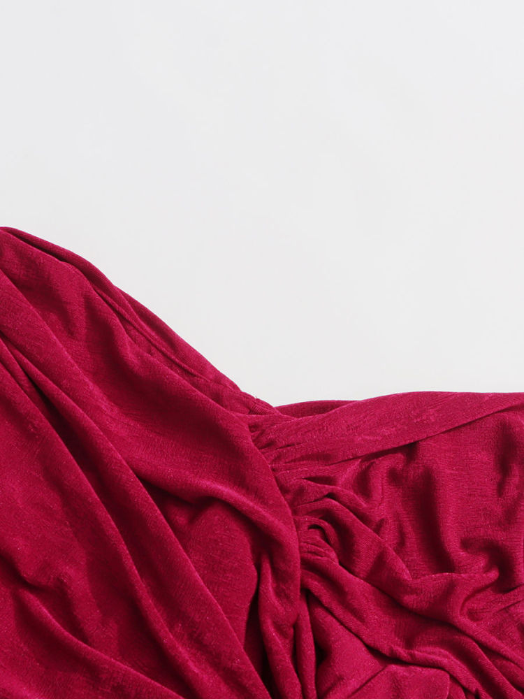 TWOTWINSTYLE Solid Pleated V Neck Tunic Maxi Dress