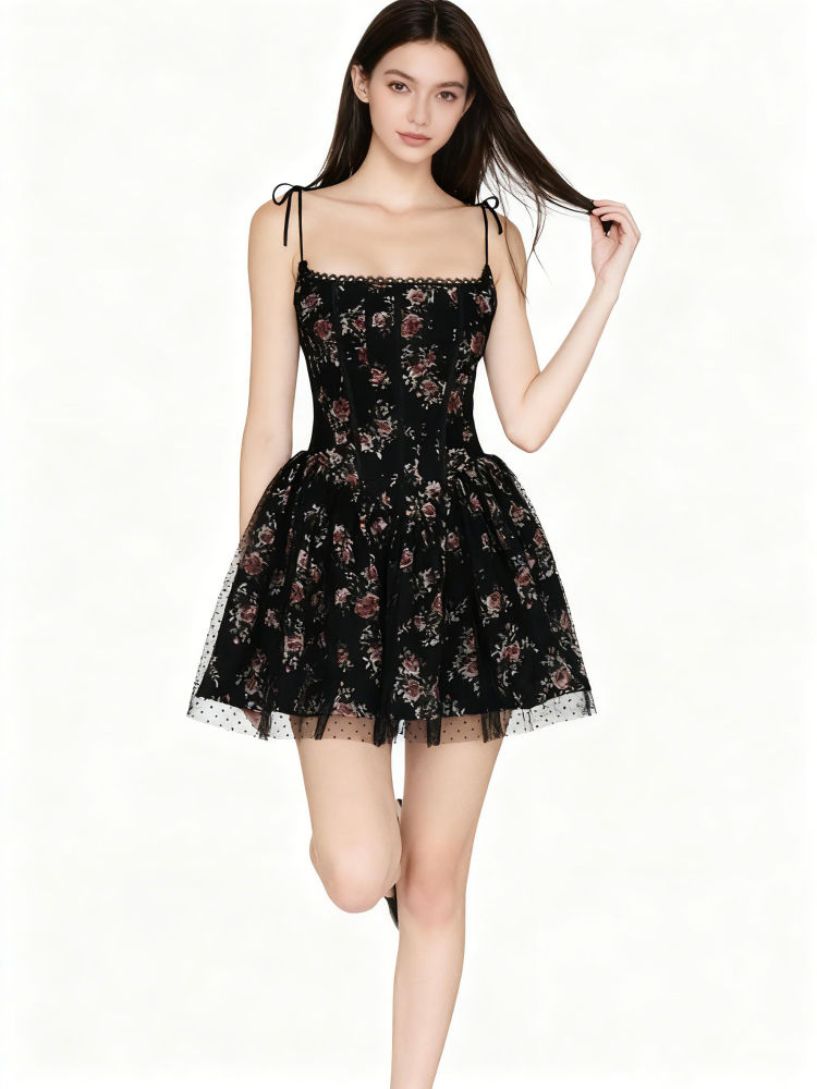 TWOTWINSTYLE Floral Tunic Spliced Mesh Mini Dress
