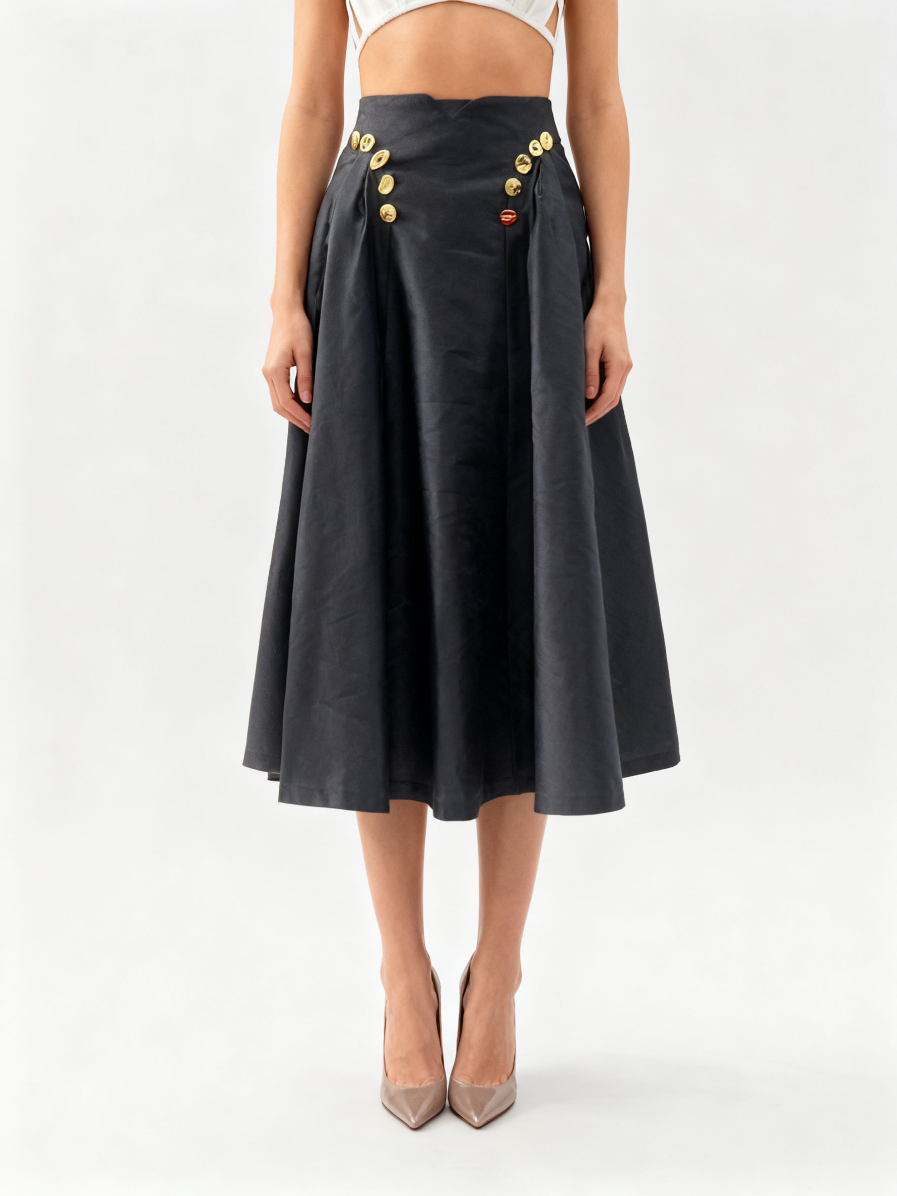 TWOTWINSTYLE Minimalist Spliced Metal Button Skirt