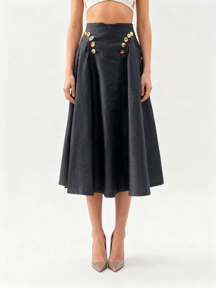 TWOTWINSTYLE Minimalist Spliced Metal Button Skirt