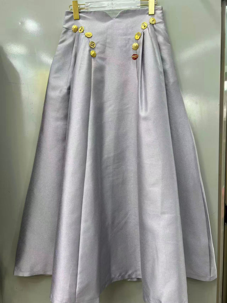 TWOTWINSTYLE Minimalist Spliced Metal Button Skirt