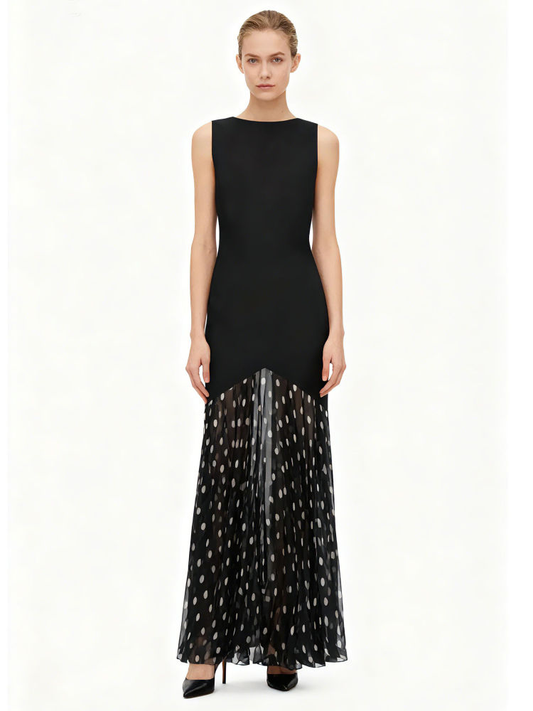TWOTWINSTYLE Sleeveless Patchwork Wave Point Dress