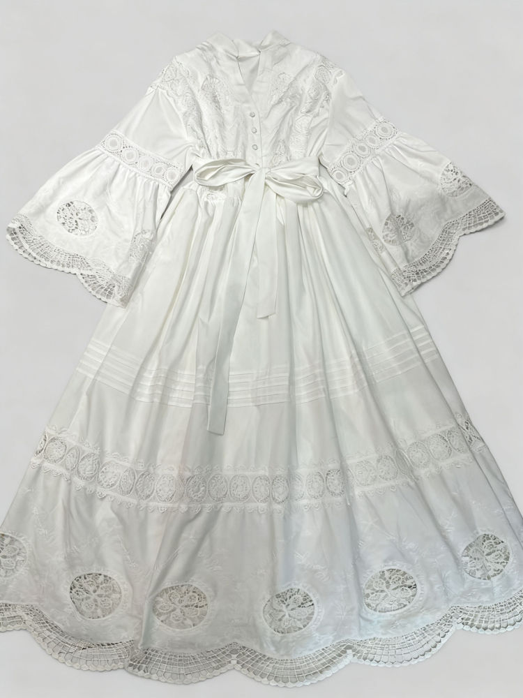 TWOTWINSTYLE Solid Hollow Out Patchwork Lace Up Dress