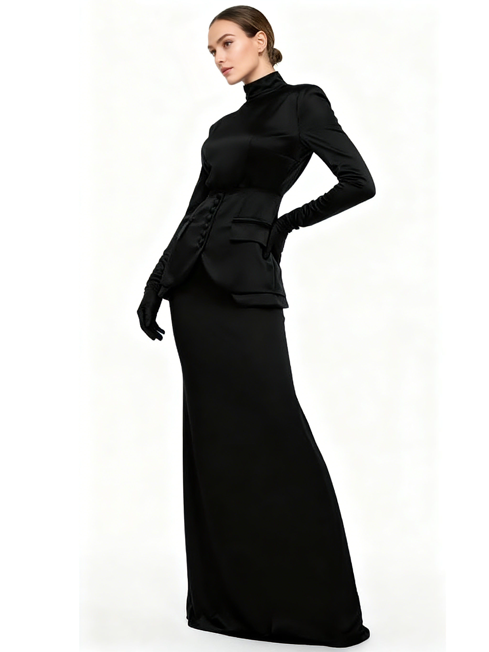 Teotwin Style TWOTWINSTYLE Solid Slimming Stand Collar Two Piece Set