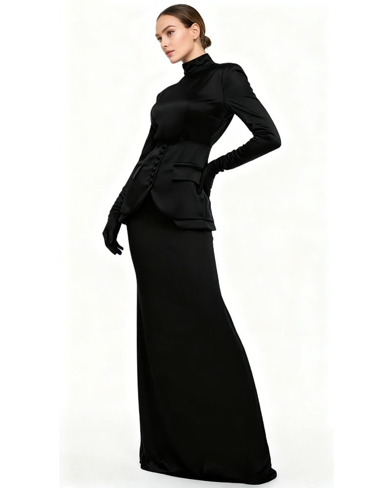 TWOTWINSTYLE Solid Slimming Stand Collar Two Piece Set