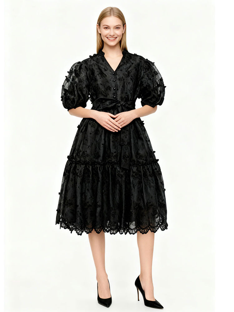TWOTWINSTYLE Stand Collar High Waist  Elegant Dress