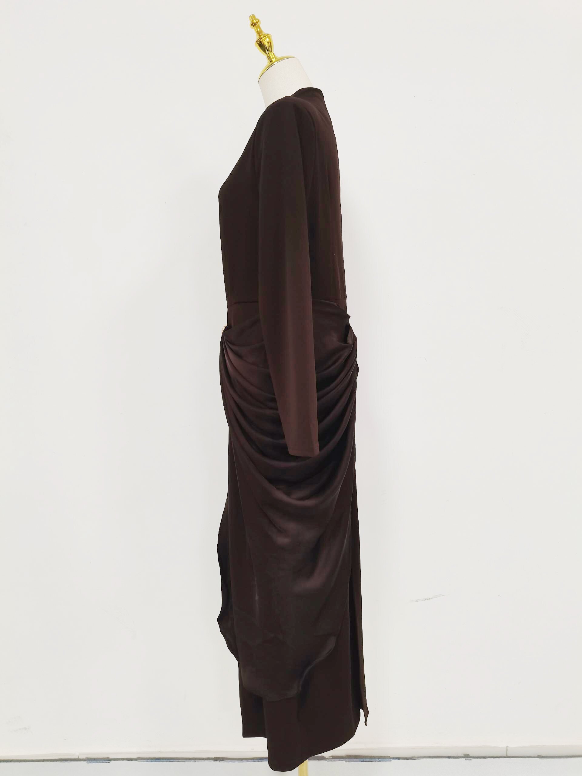 TWOTWINSTYLE Elegant Patchwork Button Midi Dress