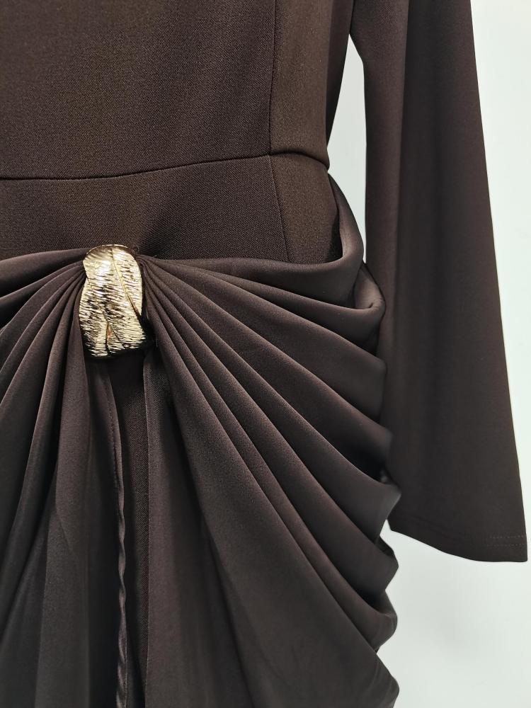 TWOTWINSTYLE Elegant Patchwork Button Midi Dress
