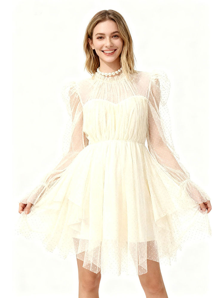 TWOTWINSTYLE Minimalist Tunic Pleated Wave Point Dress