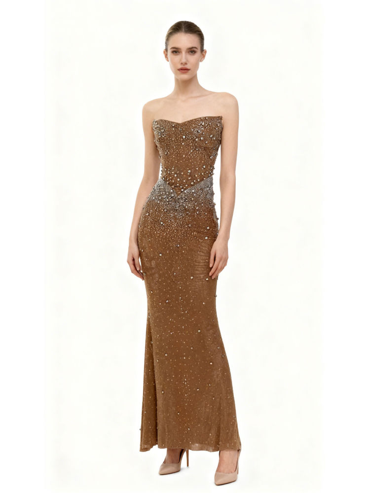 TWOTWINSTYLE Patchwork Diamond Slimming Strapless Dress