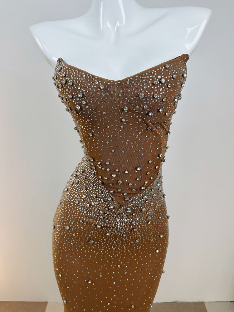 TWOTWINSTYLE Patchwork Diamond Slimming Strapless Dress
