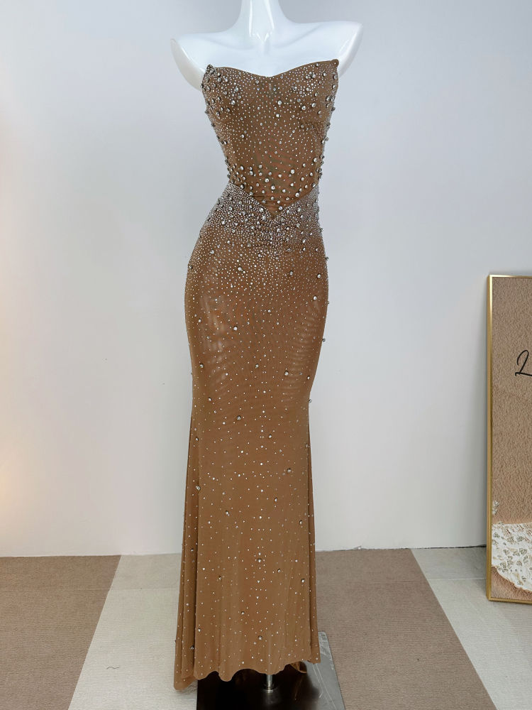 TWOTWINSTYLE Patchwork Diamond Slimming Strapless Dress