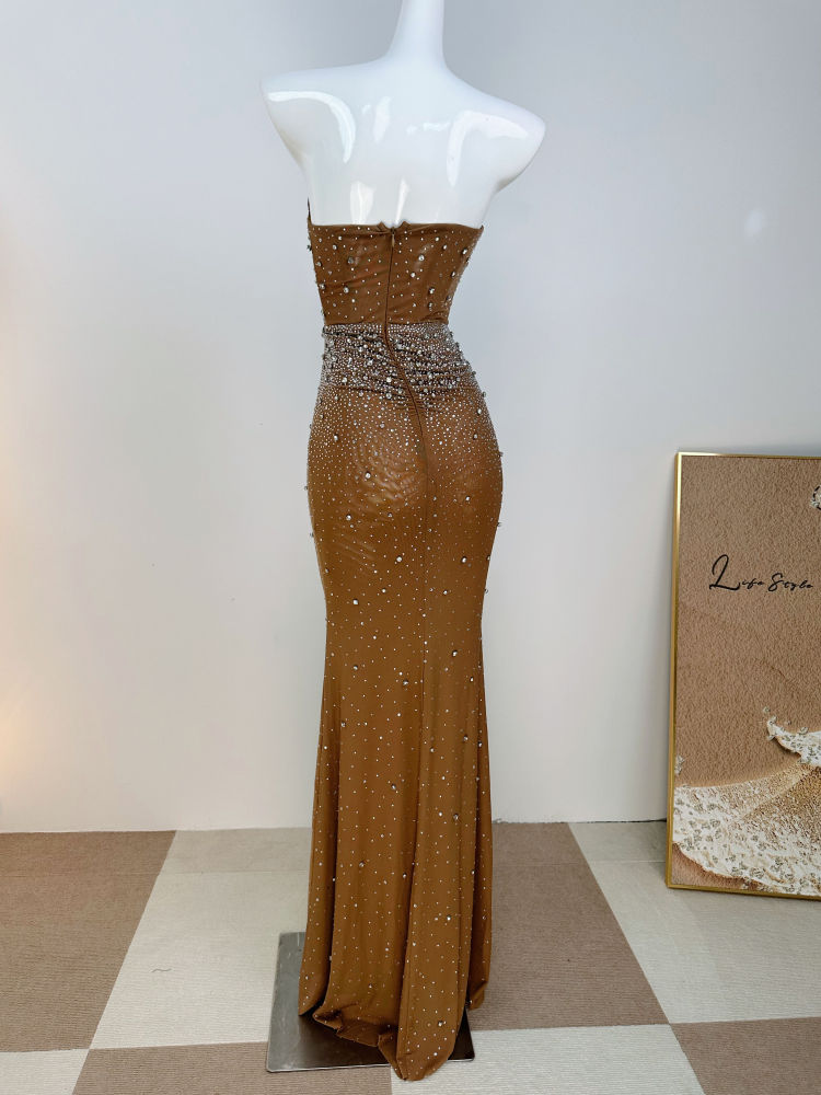 TWOTWINSTYLE Patchwork Diamond Slimming Strapless Dress