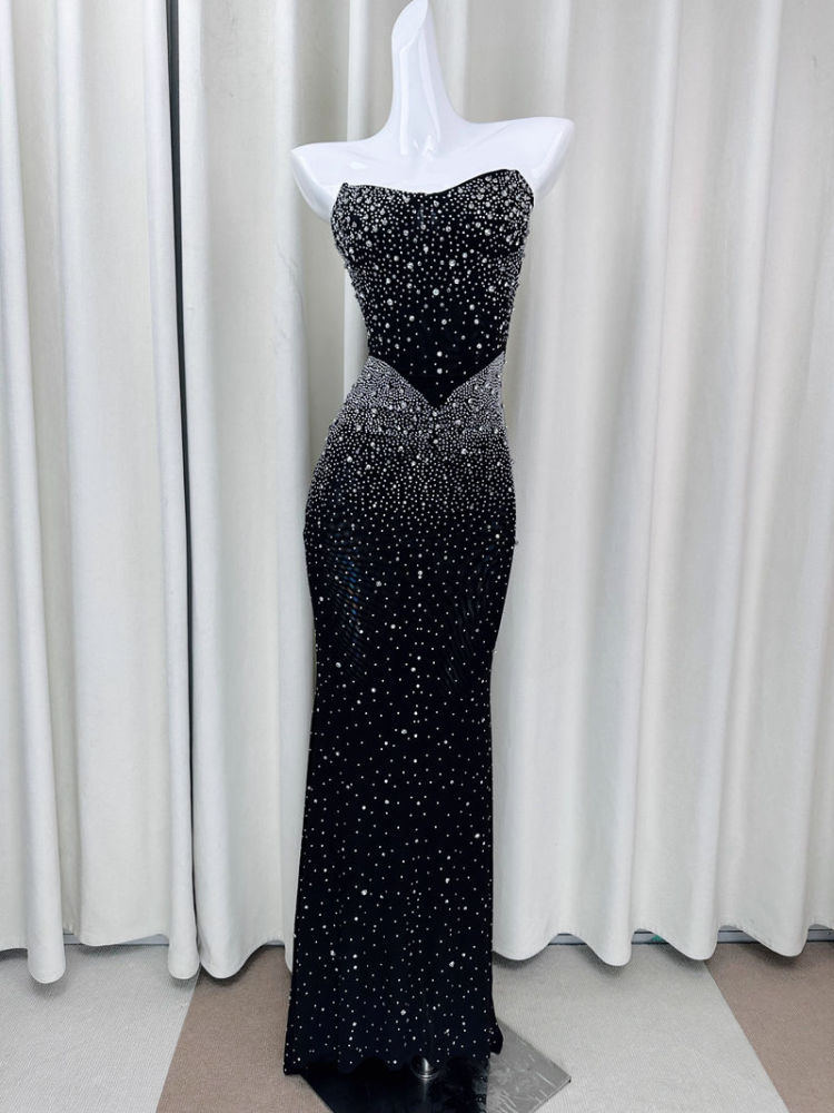 TWOTWINSTYLE Patchwork Diamond Slimming Strapless Dress