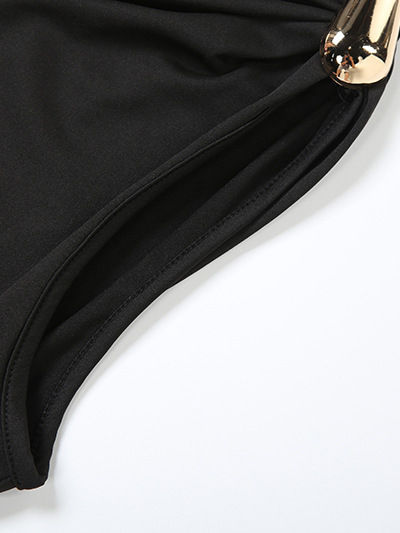 TWOTWINSTYLE Sleeveless Patchwork Metal Button Midi Dress