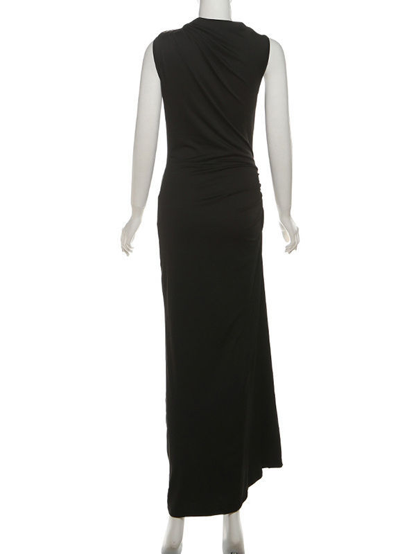 TWOTWINSTYLE Sleeveless Patchwork Metal Button Midi Dress